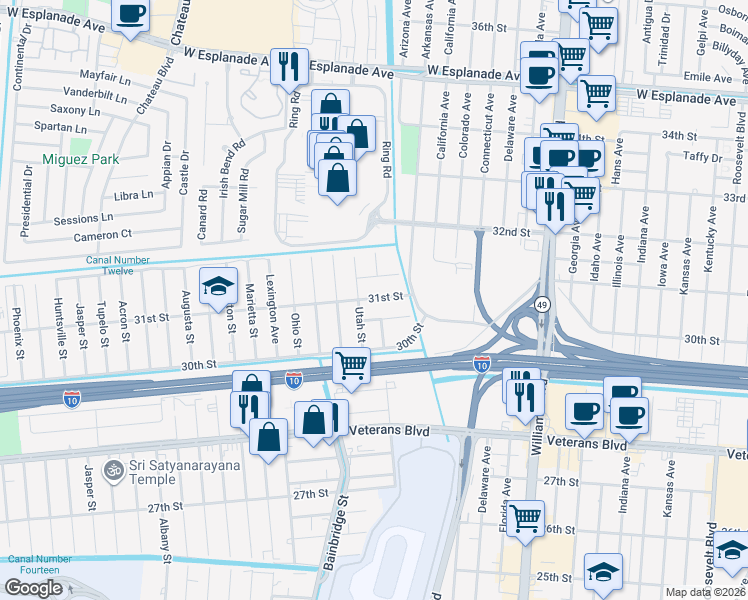 map of restaurants, bars, coffee shops, grocery stores, and more near 1524 31st Street in Kenner