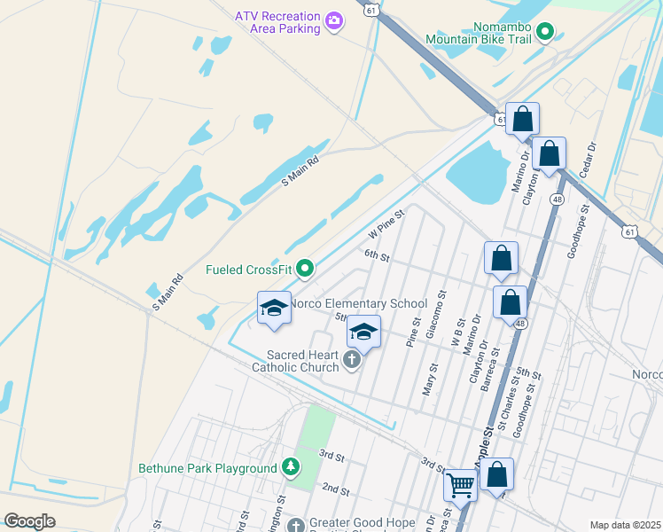 map of restaurants, bars, coffee shops, grocery stores, and more near 555 West Pine Street in Norco