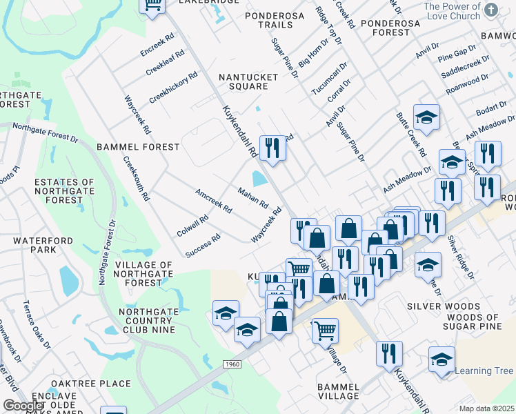 map of restaurants, bars, coffee shops, grocery stores, and more near 16211 Mahan Road in Houston