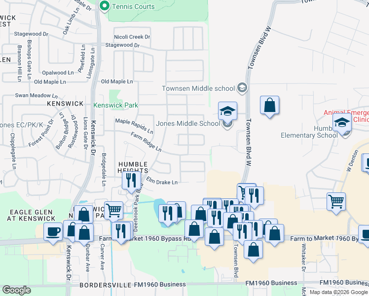 map of restaurants, bars, coffee shops, grocery stores, and more near 9010 Grackle Run Lane in Humble