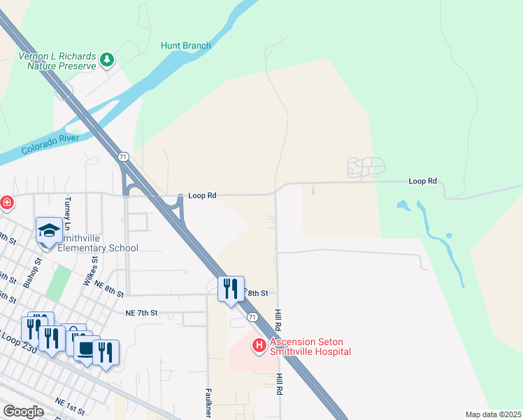 map of restaurants, bars, coffee shops, grocery stores, and more near in Smithville