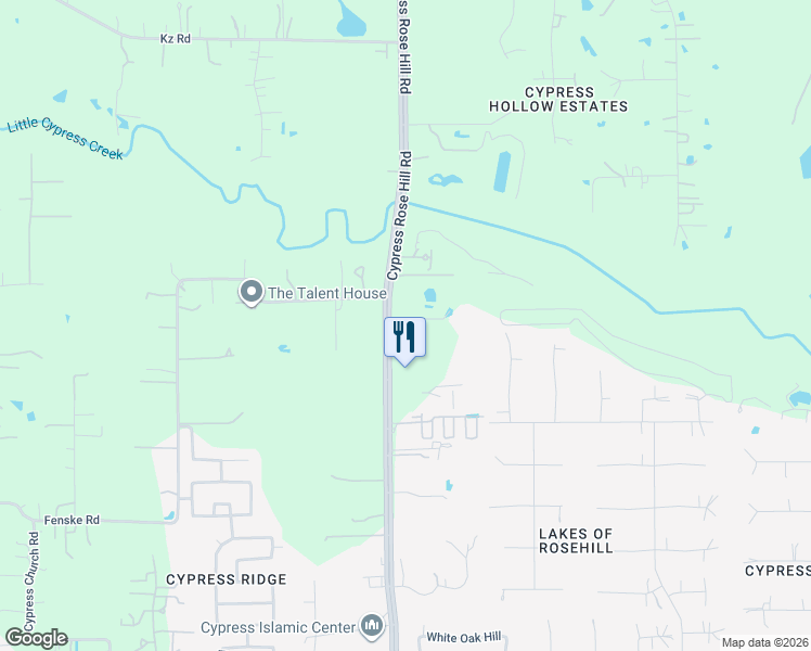 map of restaurants, bars, coffee shops, grocery stores, and more near 16900 Cypress Rosehill Road in Cypress