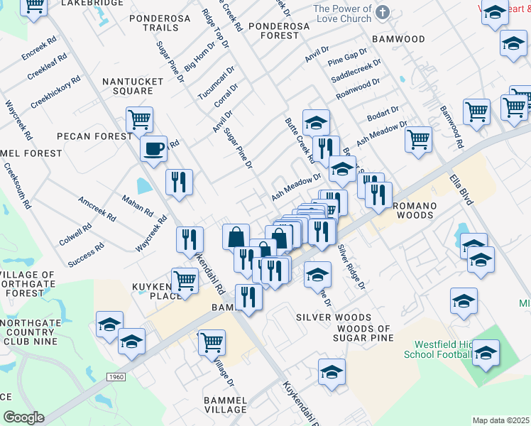 map of restaurants, bars, coffee shops, grocery stores, and more near 2007 Que Manor Drive in Houston