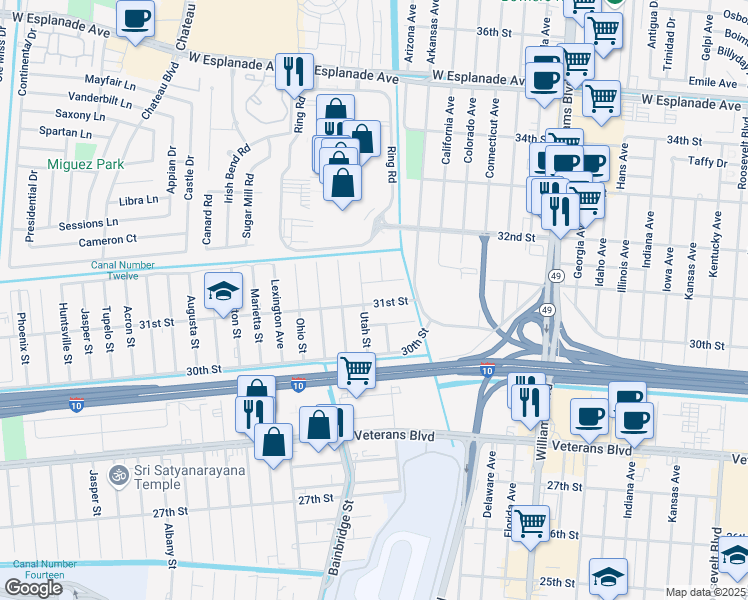 map of restaurants, bars, coffee shops, grocery stores, and more near 1524 31st Street in Kenner