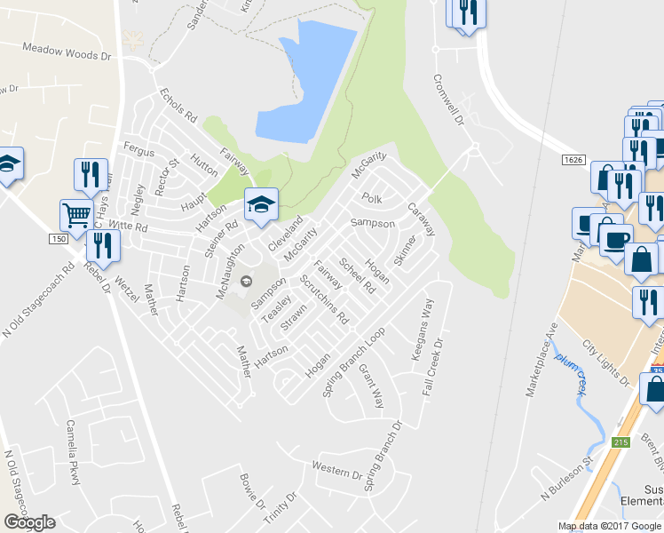 map of restaurants, bars, coffee shops, grocery stores, and more near 744 Fairway in Kyle