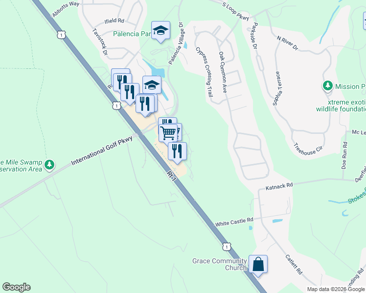 map of restaurants, bars, coffee shops, grocery stores, and more near 155 Calle el Jardin in Saint Augustine