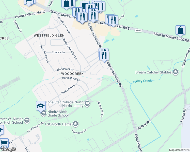 map of restaurants, bars, coffee shops, grocery stores, and more near 3022 Greenbriar Springs Drive in Houston
