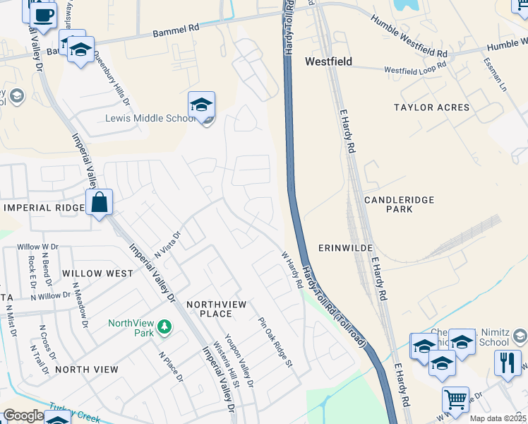 map of restaurants, bars, coffee shops, grocery stores, and more near 1510 Imperial Manor Ln in Houston