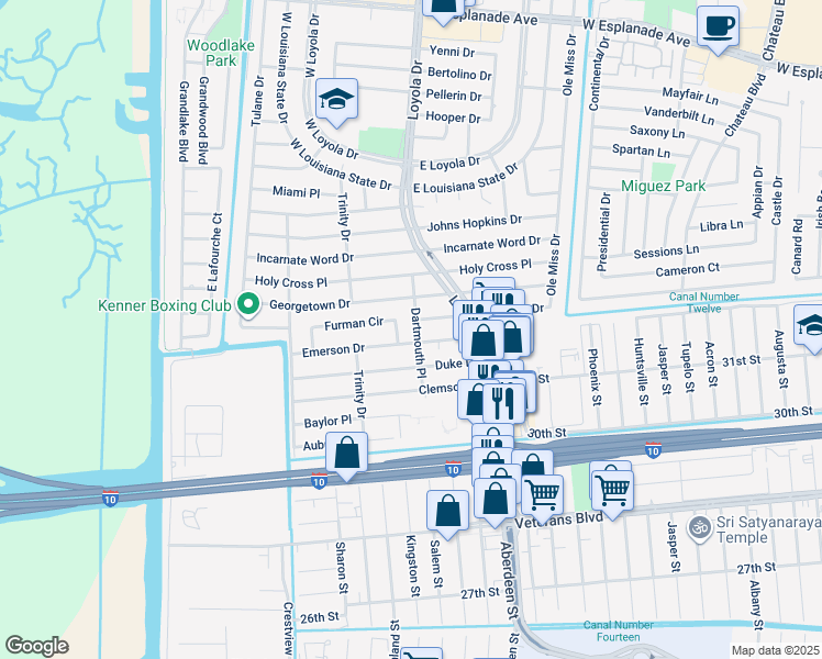 map of restaurants, bars, coffee shops, grocery stores, and more near 3209 Dartmouth Place in Kenner