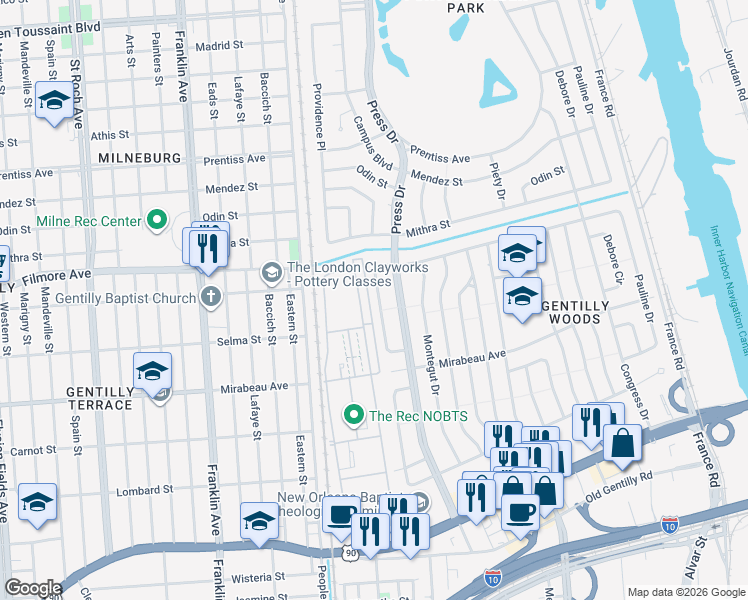 map of restaurants, bars, coffee shops, grocery stores, and more near 5114 Saint Ferdinand Drive in New Orleans