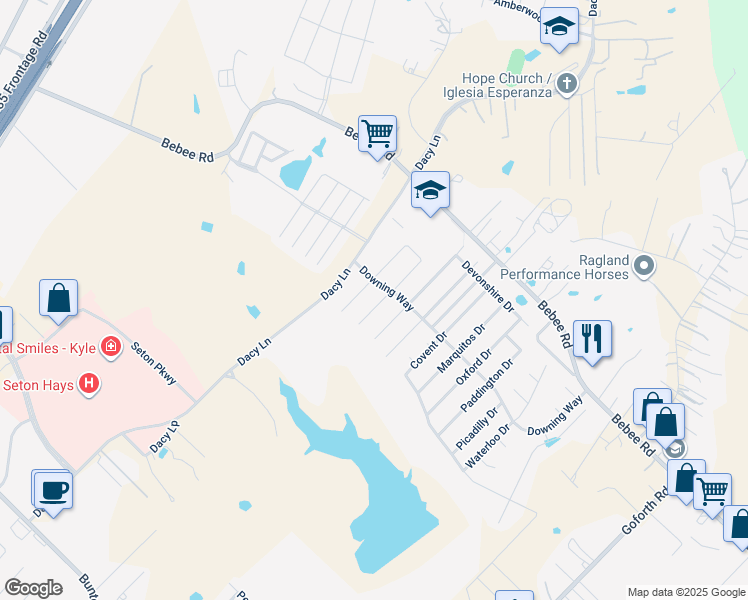 map of restaurants, bars, coffee shops, grocery stores, and more near 124 Kemah Lane in Kyle