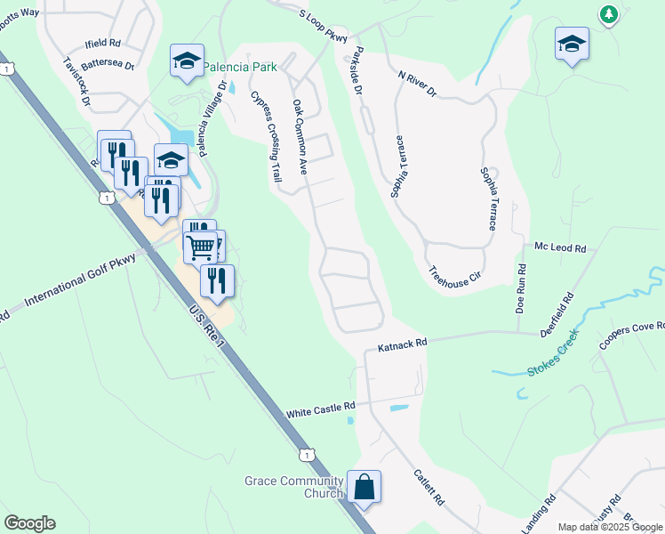 map of restaurants, bars, coffee shops, grocery stores, and more near 704 Kendall Brook Lane in St. Augustine
