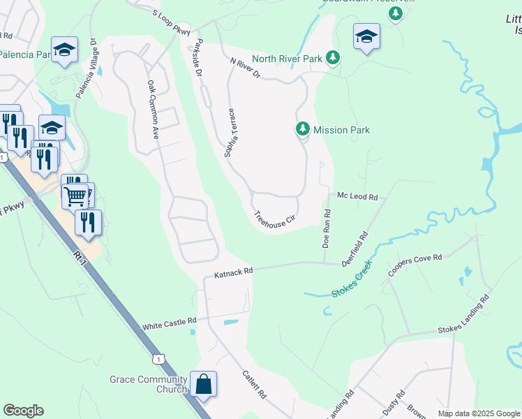 map of restaurants, bars, coffee shops, grocery stores, and more near 620 Treehouse Circle in St. Augustine
