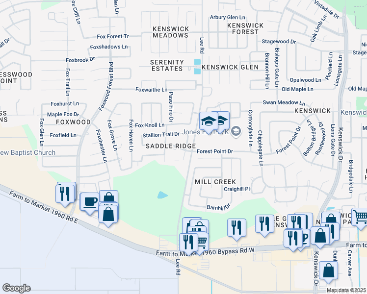 map of restaurants, bars, coffee shops, grocery stores, and more near 20203 Appaloosa Ridge Drive in Humble