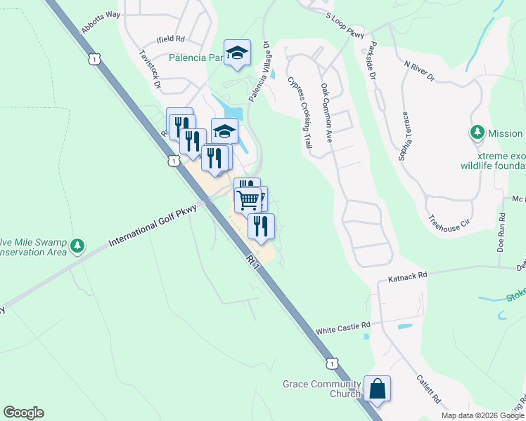 map of restaurants, bars, coffee shops, grocery stores, and more near 115 Calle el Jardin in St. Augustine