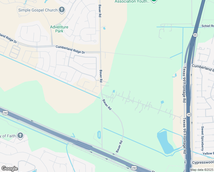 map of restaurants, bars, coffee shops, grocery stores, and more near 16902 Bauer Road in Cypress