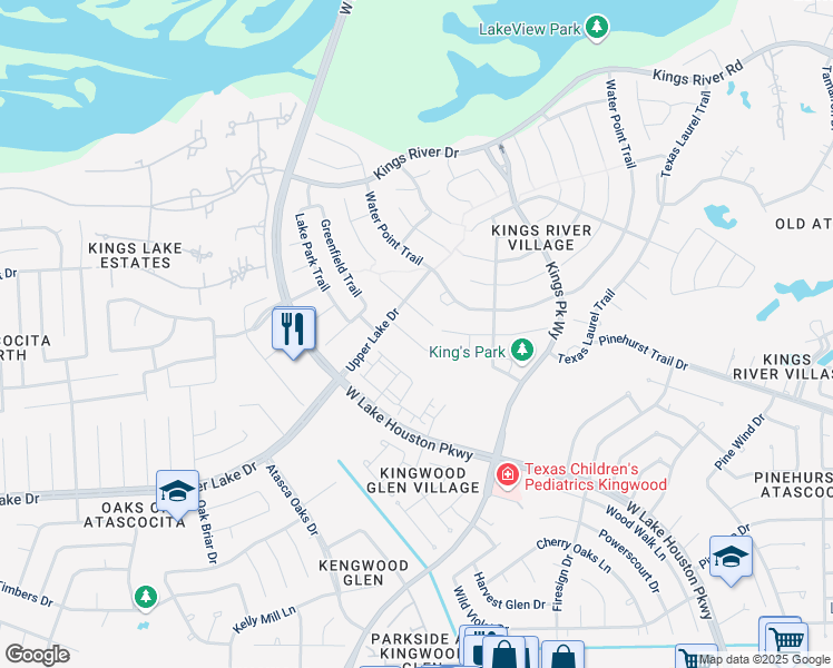 map of restaurants, bars, coffee shops, grocery stores, and more near 20610 Whiteberry Court in Humble