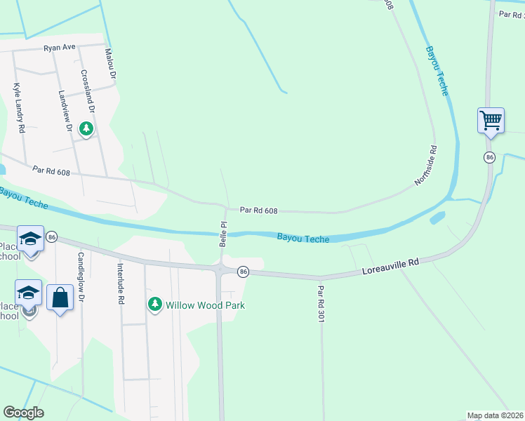 map of restaurants, bars, coffee shops, grocery stores, and more near 4605 Par Road 608 in New Iberia