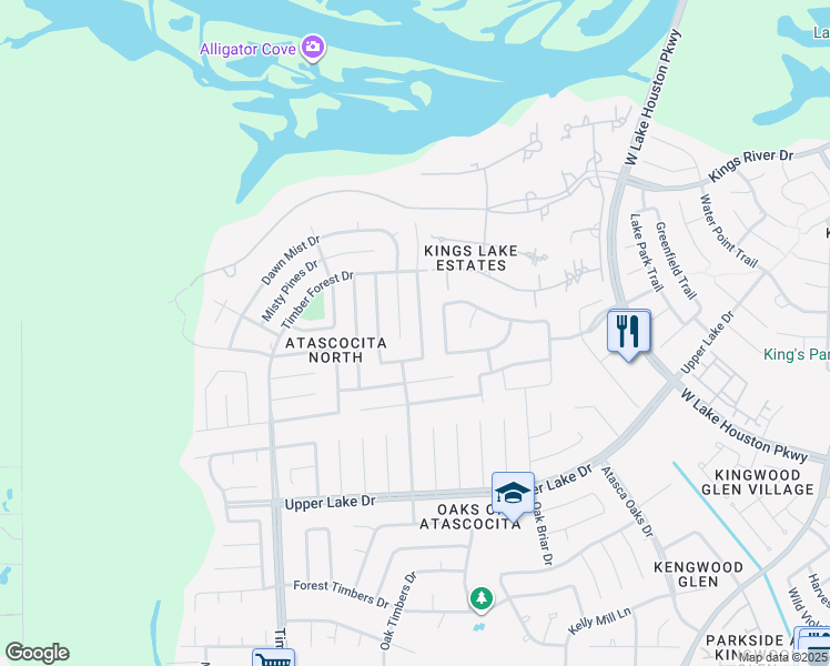 map of restaurants, bars, coffee shops, grocery stores, and more near 5607 Dove Forest Lane in Humble