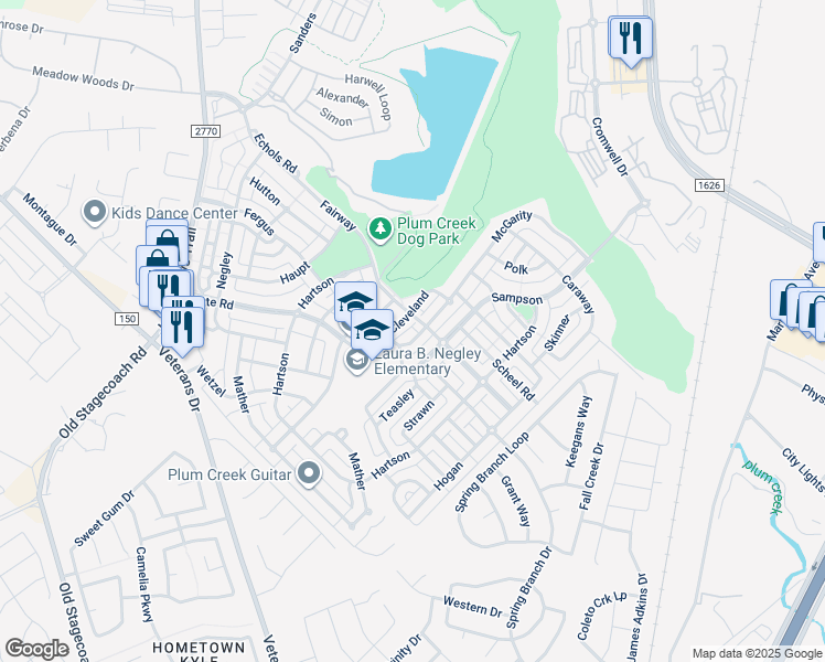 map of restaurants, bars, coffee shops, grocery stores, and more near 498 McGarity in Kyle