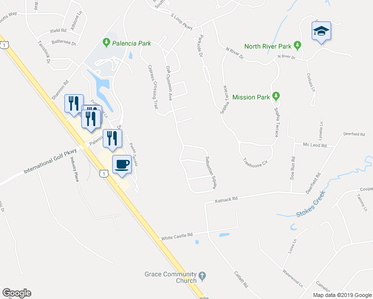 map of restaurants, bars, coffee shops, grocery stores, and more near 401 Sebastian Square in Saint Augustine