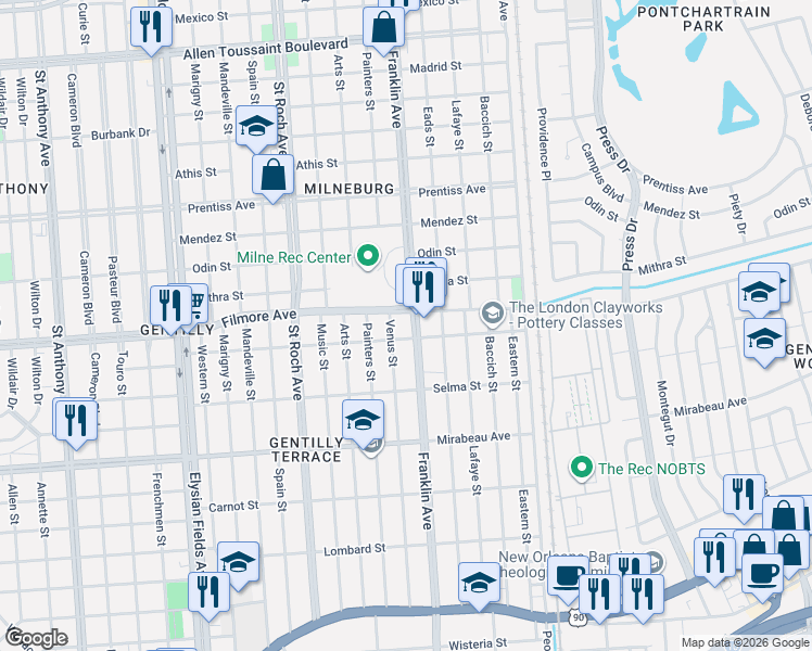 map of restaurants, bars, coffee shops, grocery stores, and more near in New Orleans