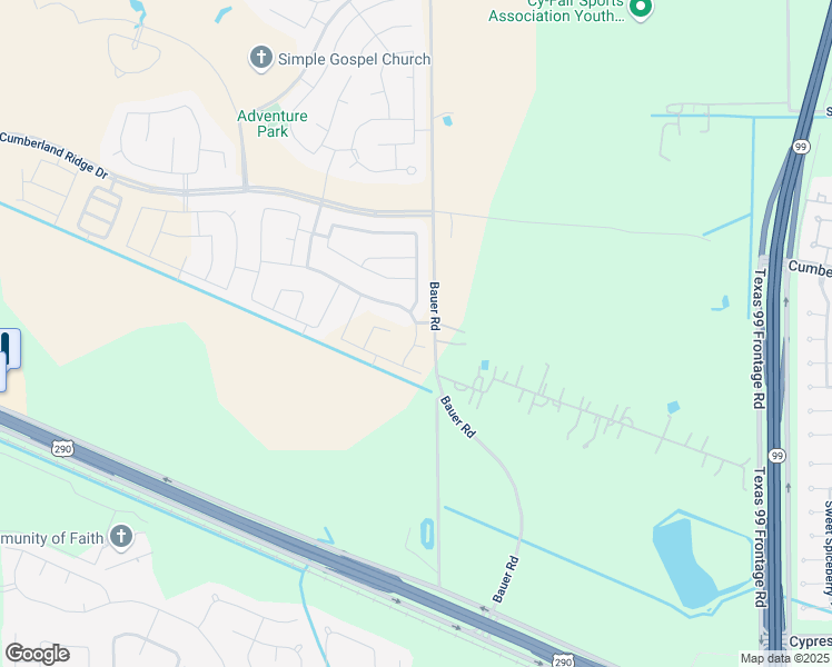 map of restaurants, bars, coffee shops, grocery stores, and more near 16902 Bauer Road in Cypress