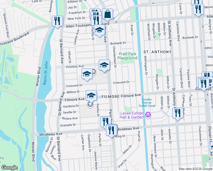 map of restaurants, bars, coffee shops, grocery stores, and more near in New Orleans