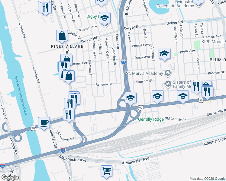 map of restaurants, bars, coffee shops, grocery stores, and more near 6302 Ransom Street in New Orleans