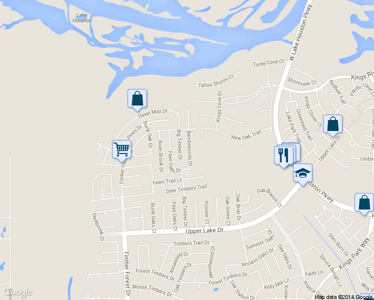 map of restaurants, bars, coffee shops, grocery stores, and more near 20003 Bambiwoods Drive in Humble