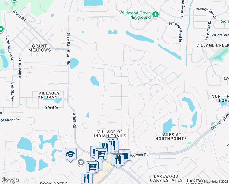 map of restaurants, bars, coffee shops, grocery stores, and more near 13923 Roanoke Falls Drive in Cypress