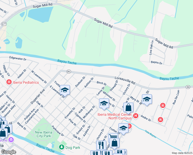 map of restaurants, bars, coffee shops, grocery stores, and more near 500 Loreauville Road in New Iberia