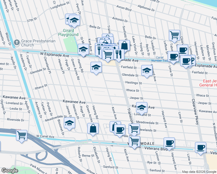 map of restaurants, bars, coffee shops, grocery stores, and more near 4005 Kent Avenue in Metairie