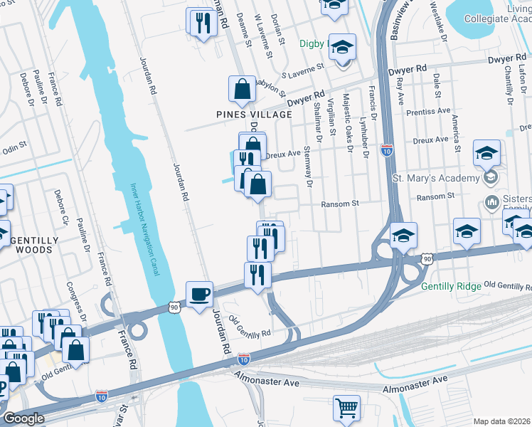 map of restaurants, bars, coffee shops, grocery stores, and more near 4217 Downman Road in New Orleans