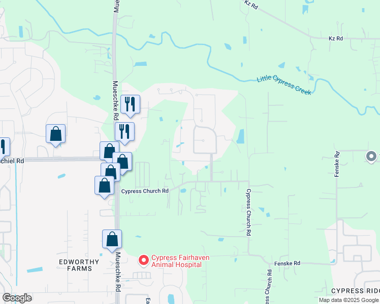 map of restaurants, bars, coffee shops, grocery stores, and more near 19718 Green Imperial Lane in Cypress