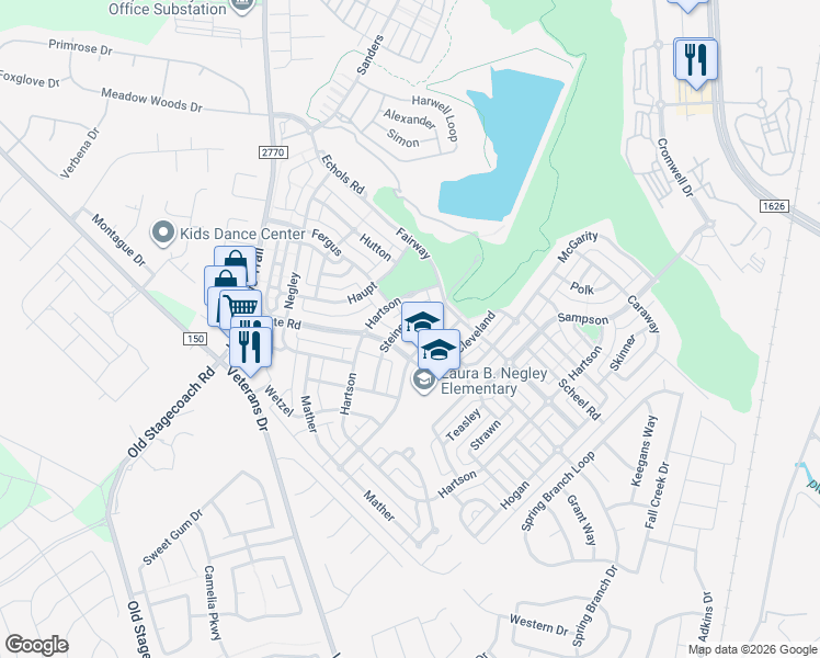map of restaurants, bars, coffee shops, grocery stores, and more near 6058 Steiner in Kyle
