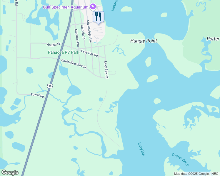map of restaurants, bars, coffee shops, grocery stores, and more near 216 Levy Bay Road in Panacea