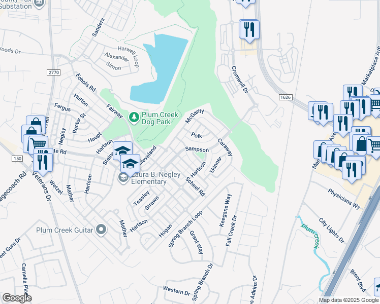 map of restaurants, bars, coffee shops, grocery stores, and more near 189 Decker in Kyle