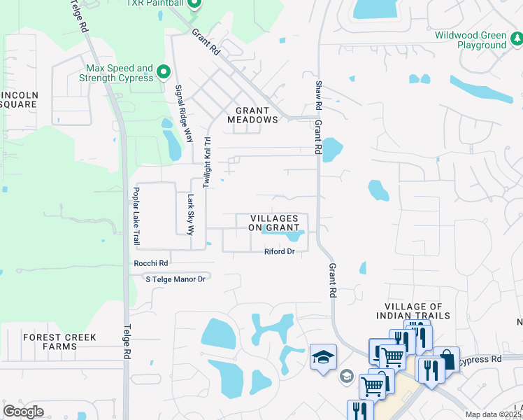 map of restaurants, bars, coffee shops, grocery stores, and more near 15426 Lady Shery Lane in Cypress