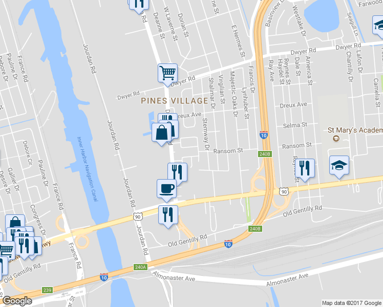map of restaurants, bars, coffee shops, grocery stores, and more near 6018 Airway Street in New Orleans