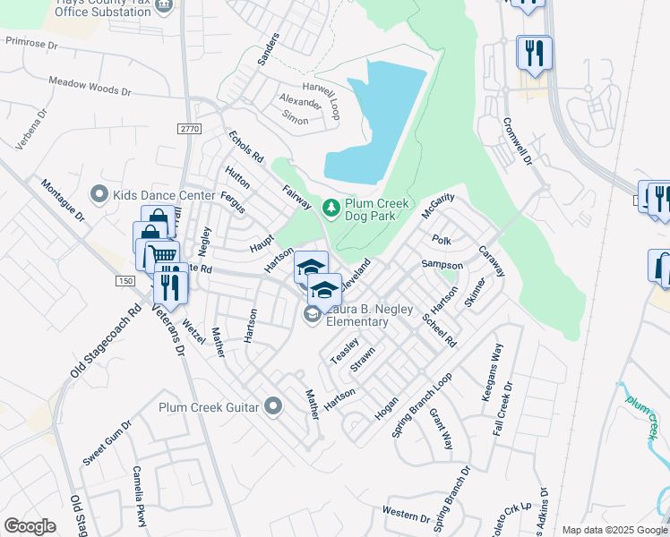 map of restaurants, bars, coffee shops, grocery stores, and more near 1009 Fairway in Kyle