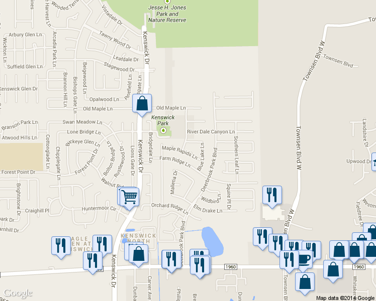 map of restaurants, bars, coffee shops, grocery stores, and more near 20203 Jade View Court in Humble