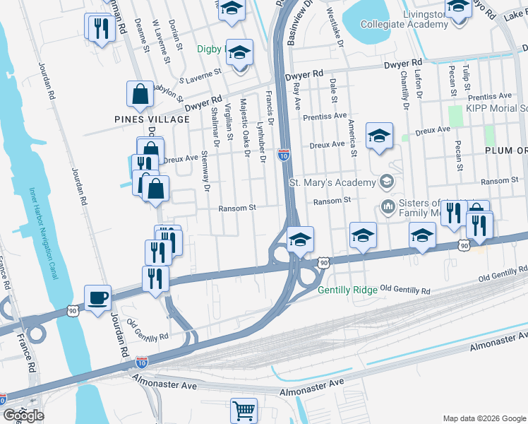 map of restaurants, bars, coffee shops, grocery stores, and more near 6302 Ransom Street in New Orleans