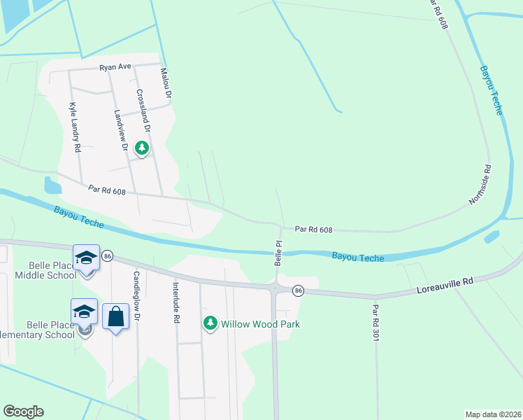 map of restaurants, bars, coffee shops, grocery stores, and more near 4017 Northside Road in New Iberia