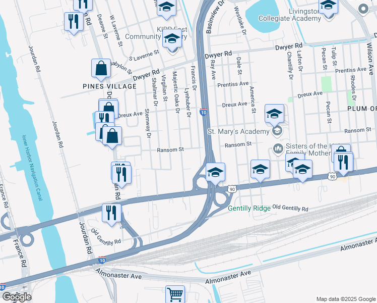 map of restaurants, bars, coffee shops, grocery stores, and more near 6302 Ransom Street in New Orleans