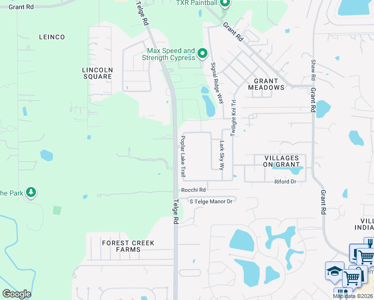 map of restaurants, bars, coffee shops, grocery stores, and more near 14722 Poplar Lake Trail in Cypress
