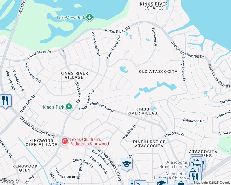 map of restaurants, bars, coffee shops, grocery stores, and more near 7514 Water Wood Trail in Humble
