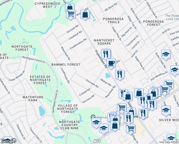 map of restaurants, bars, coffee shops, grocery stores, and more near 16410 Mahan Road in Houston