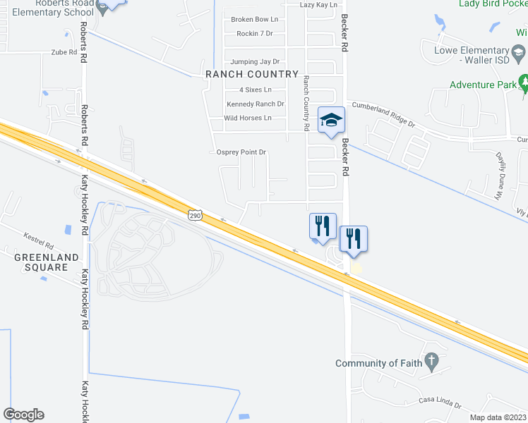map of restaurants, bars, coffee shops, grocery stores, and more near 17018 Bluejay Trails Court in Hockley