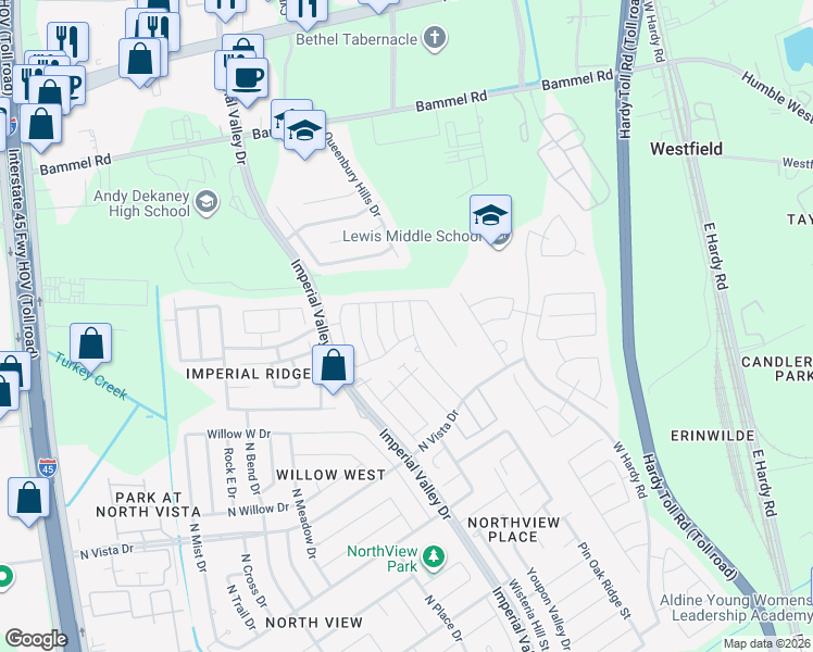 map of restaurants, bars, coffee shops, grocery stores, and more near Shelbourne Crossing in Houston